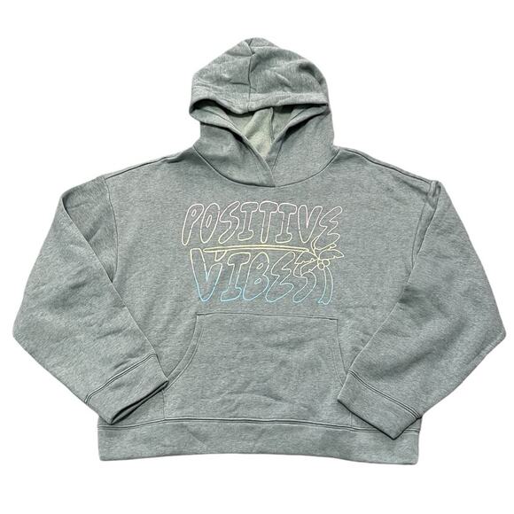 Old Navy Girls Positive Vibes Fleece Heathered Green Hooded Sweatshirt XXL NWT - Picture 1 of 6